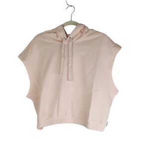Calvin Klein Womens Peach Sleeveless Cropped Drawstring Pocket Hoodie Sz L $59